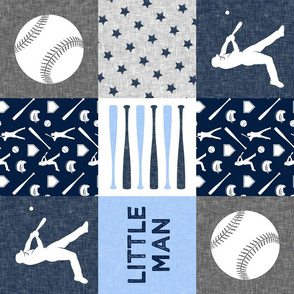 Little Man Baseball Patchwork  - blue, navy and grey - baseball patchwork wholecloth (90) C21