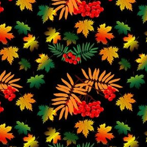 Autumn endless pattern with maple leaves and rowan_  1