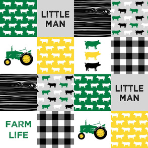 little man/ farm life - wholecloth green, custom yellow, and black - woodgrain - pigs -  C21