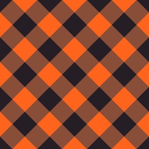 Gingham diagonal neon orange black check 