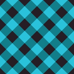 Gingham diagonal neon blue black check