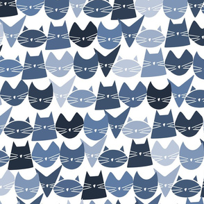 cats - jelly cats shades of blue on white - hand-drawn cats