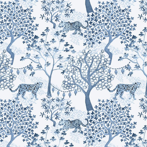 Medium  Leopard toile with Lanterns cornflower