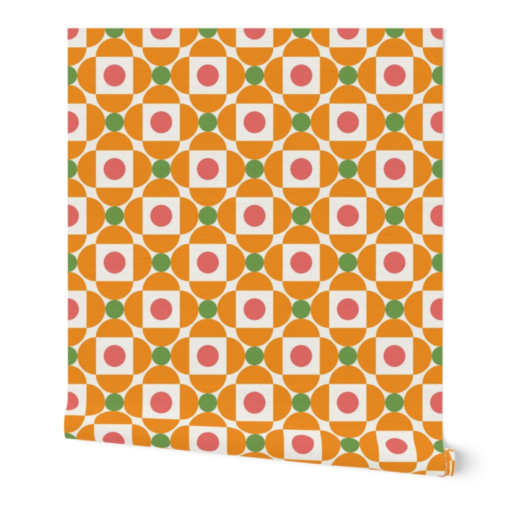 Mid-century modern scandi mod flowers orange pink