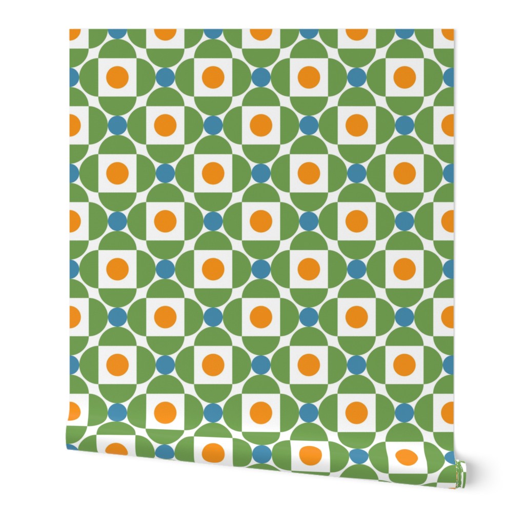 Mid-century modern scandi mod flowers jade green orange