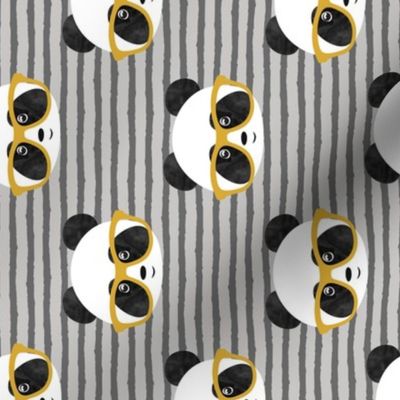 pandas with glasses - grey stripes gold (90) C21