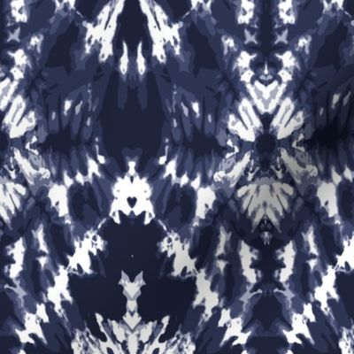 Tie dye indigo blue ikat ovals shibori