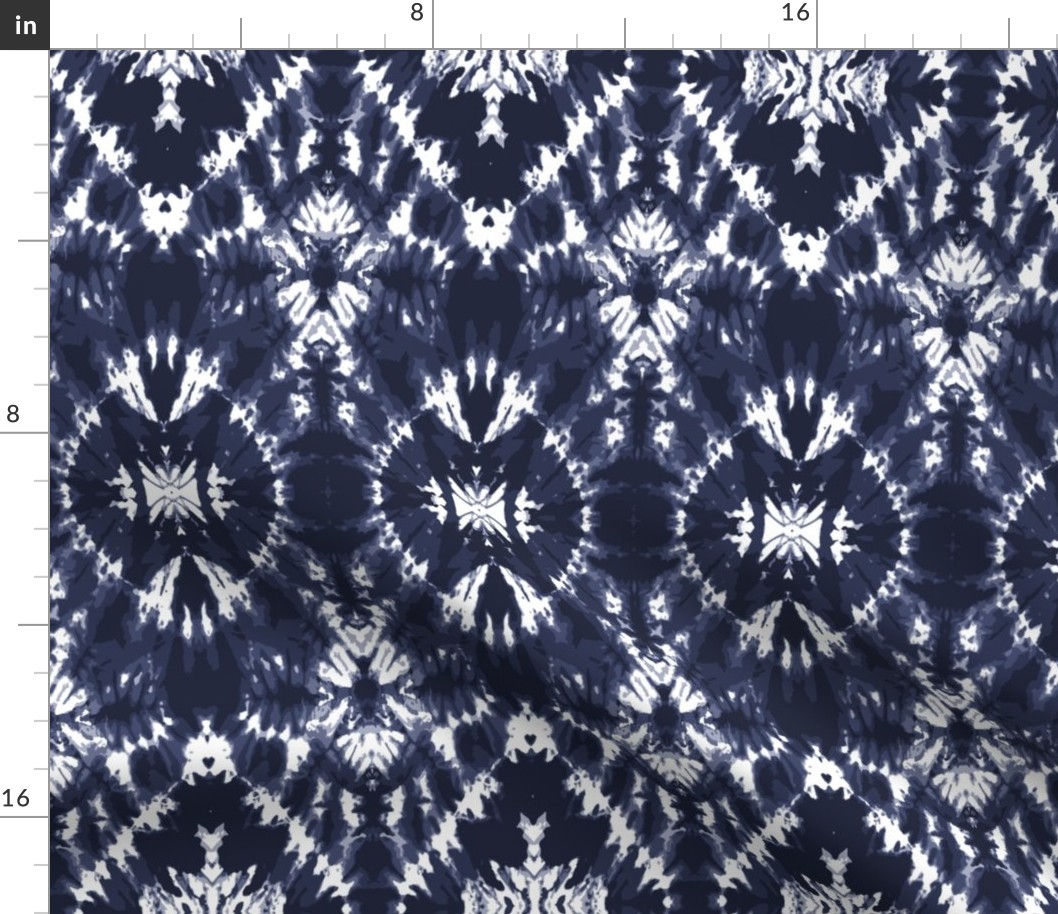 Tie dye indigo blue ikat ovals shibori