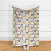 3" BLOCKS- Woodland Animal Cheater Quilt – Little One Gender Neutral Gray + Honey Gold Patchwork, Style E