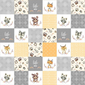 3" BLOCKS- Woodland Animal Cheater Quilt – Little One Gender Neutral Gray + Honey Gold Patchwork, Style E