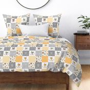 4 1/2" BLOCKS- Woodland Animal Cheater Quilt – Little One Gender Neutral Gray + Honey Gold Patchwork, Style E