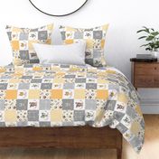 4 1/2" BLOCKS- Woodland Animal Cheater Quilt – Little One Gender Neutral Gray + Honey Gold Patchwork, Style E, ROTATED