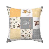 4 1/2" BLOCKS- Woodland Animal Cheater Quilt – Little One Gender Neutral Gray + Honey Gold Patchwork, Style E, ROTATED