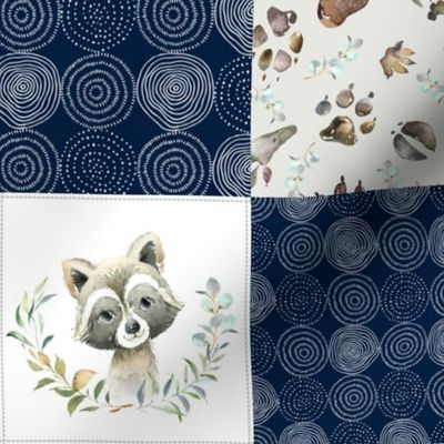 4 1/2" BLOCKS- Woodland Animal Tracks Quilt Top – Navy + Grey Patchwork Cheater Quilt, Style A