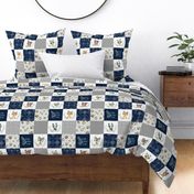 4 1/2" BLOCKS- Woodland Animal Tracks Quilt Top – Navy + Grey Patchwork Cheater Quilt, Style A