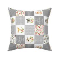 3" BLOCKS- Girls Woodland Cheater Quilt – Adventure Gray Patchwork, ROTATED, Style F