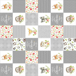 3" BLOCKS- Girls Woodland Cheater Quilt – Adventure Gray Patchwork, ROTATED, Style F