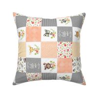 3" BLOCKS- Peach Girls Woodland Cheater Quilt – Little One Blanket Patchwork, ROTATED, Style H