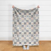 4 1/2" BLOCKS- Girls Woodland Cheater Quilt – Adventure Gray Patchwork, ROTATED, Style F