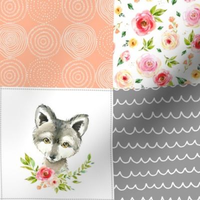 4 1/2" BLOCKS- Peach Girls Woodland Cheater Quilt – Little One Blanket Patchwork, Style H