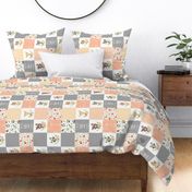 4 1/2" BLOCKS- Peach Girls Woodland Cheater Quilt – Little One Blanket Patchwork, ROTATED, Style H