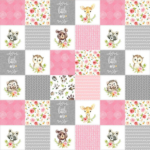 3" BLOCKS- Pink Girls Woodland Cheater Quilt – Little One Blanket Patchwork, Style P