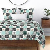 4 1/2" BLOCKS- Woodland Animal Tracks Quilt Top – Onyx + Mint Patchwork Cheater Quilt, Style C