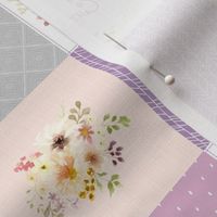3" BLOCKS- Forest Friends Quilt Panel - Bear Fox Deer Flowers, Purple Lavender Lilac + Gray - LULA Pattern B