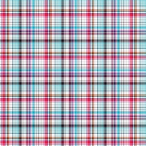 Turquoise and Red Fine Line Plaid - Medium Scale
