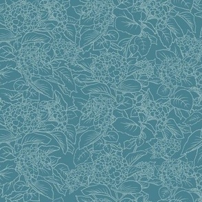 Teal Hydrangea in Dark Teal - medium scale