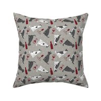 Tiny black and white Border Whippets - wine