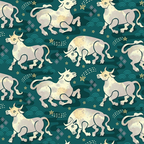 Celestial Oxen in Teal