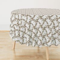 Trotting Great Pyrenees and paw prints - faux linen