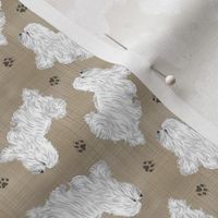 Tiny Trotting Coton de Tulear and paw prints - faux linen