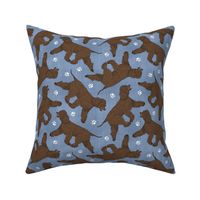 Trotting Irish Water Spaniels and paw prints - faux denim