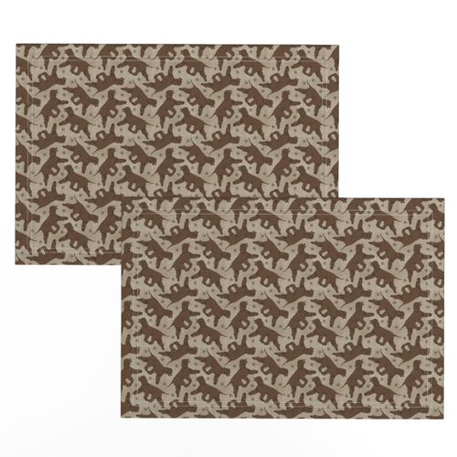 Tiny Trotting Irish Water Spaniels and paw prints - faux linen