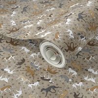 Tiny Trotting Italian Greyhounds and paw prints - faux linen