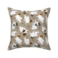 Trotting Papillons and paw prints - faux linen