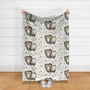 Chinese horoscope / zodiac, year of the ox: the beautiful musk ox, jumbo large scale, white black ivory brown tan neutral rust cream beige earth colors ecru cows