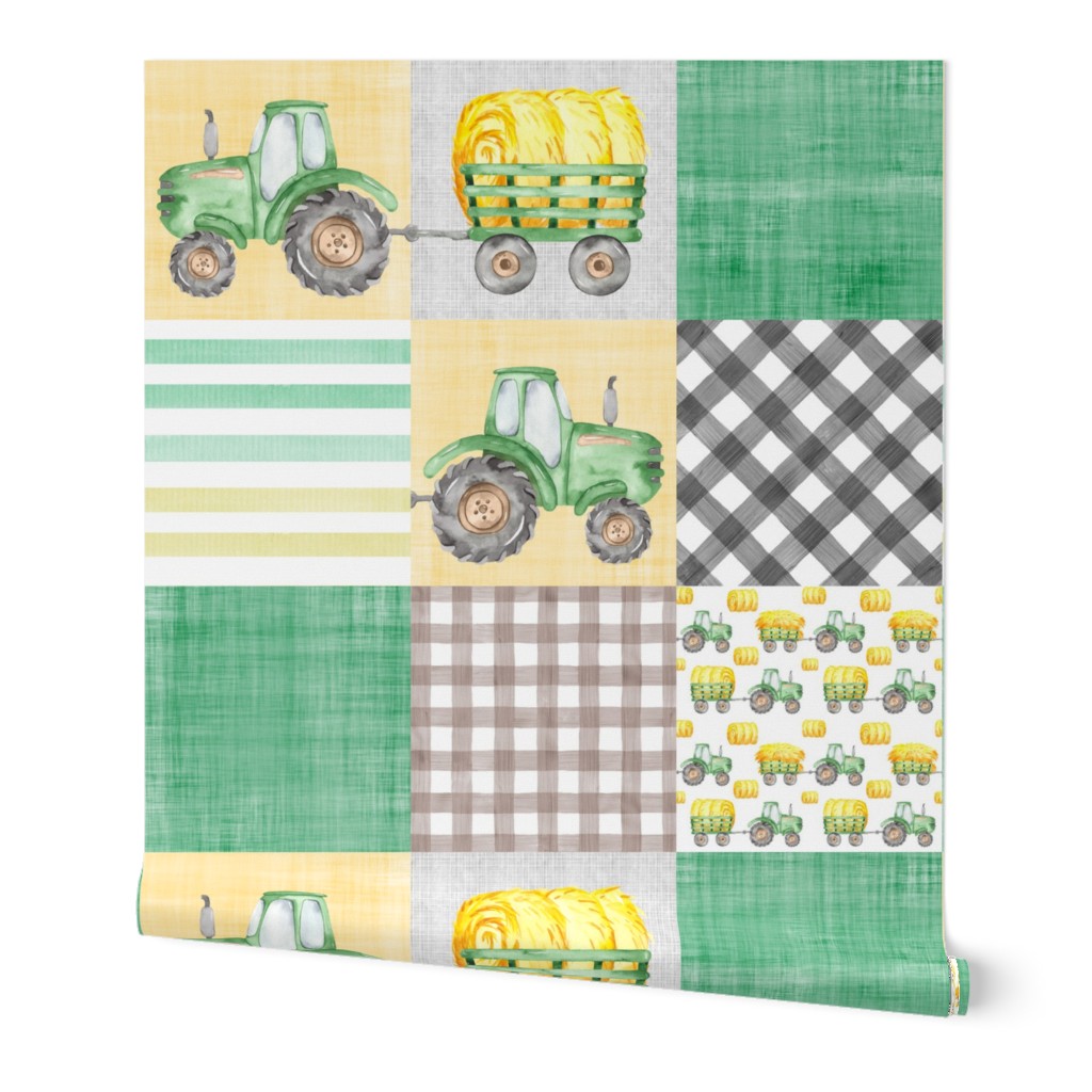 Farm Tractor Watercolor Whole Cloth Cheater