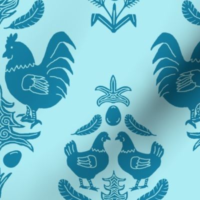 chicken damask blues large