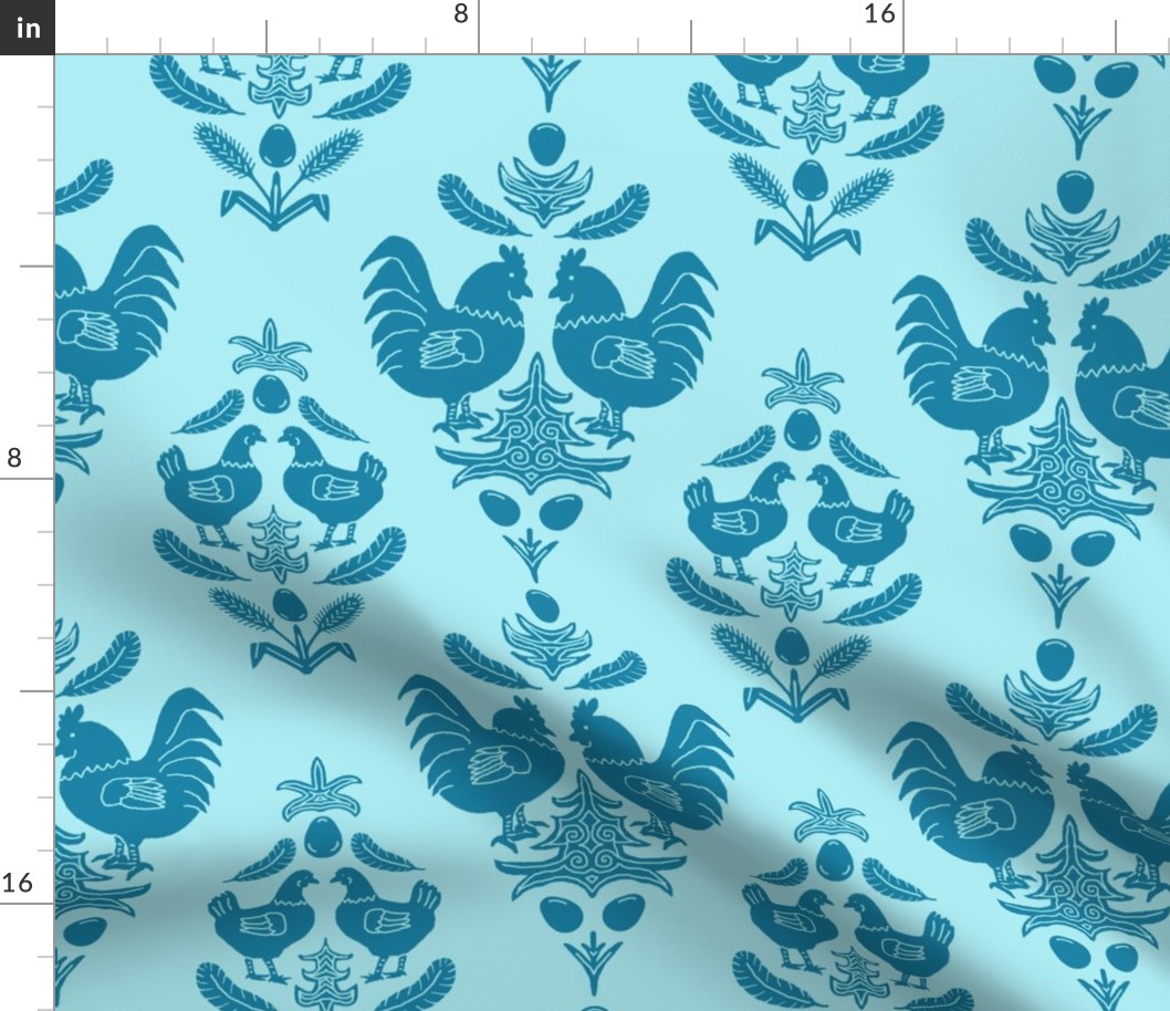 chicken damask blues large