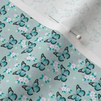 MINI butterfly fabric // monarch butterflies spring florals design andrea lauren fabric -turquoise