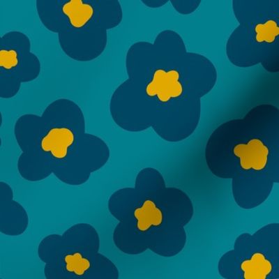 Teal Blue and Gold Floral - half size