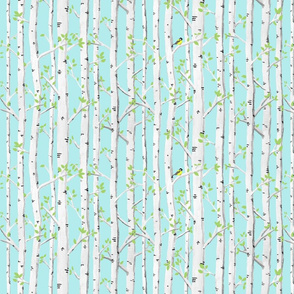 birch green bird blue 