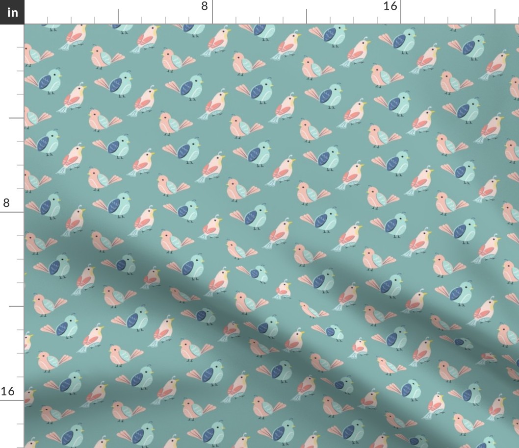 small birds | teal | quilt