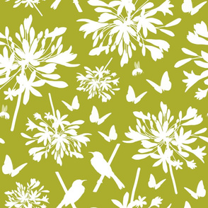 Agapanthus Enchantment (butterflies, birds + bees) - olive green, large