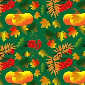 Rowan_ pumpkin_ maple leaves_ green background_  1