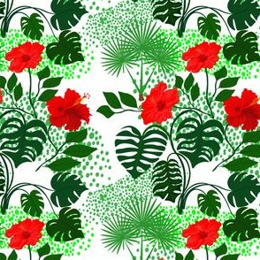 Seamless floral pattern-2 .Hibiscus flowers and tropical plants.