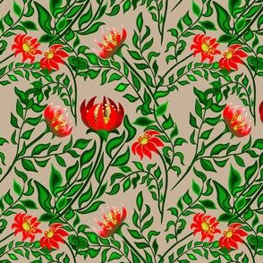 Seamless floral pattern-3. Red flowers with green leaves.